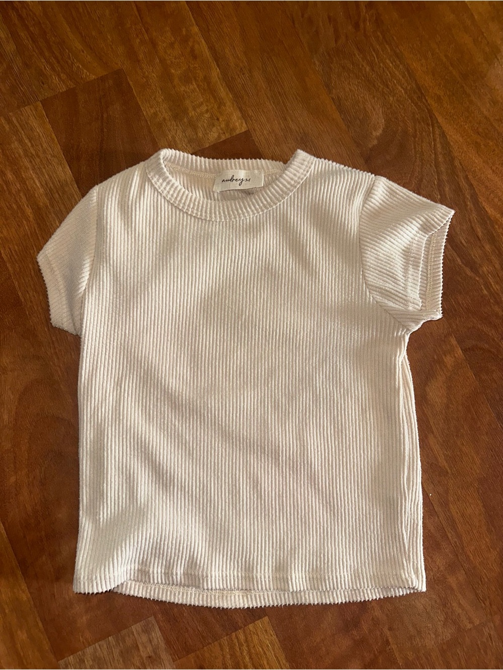 Audrey 3+1 Cream Ribbed Short Sleeve Tee
